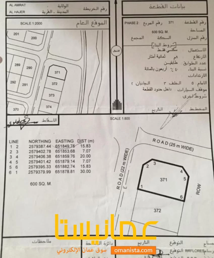 للبيع ارض سكنية سوبر كورنر ممتازة في العامرات في الحاجر 2