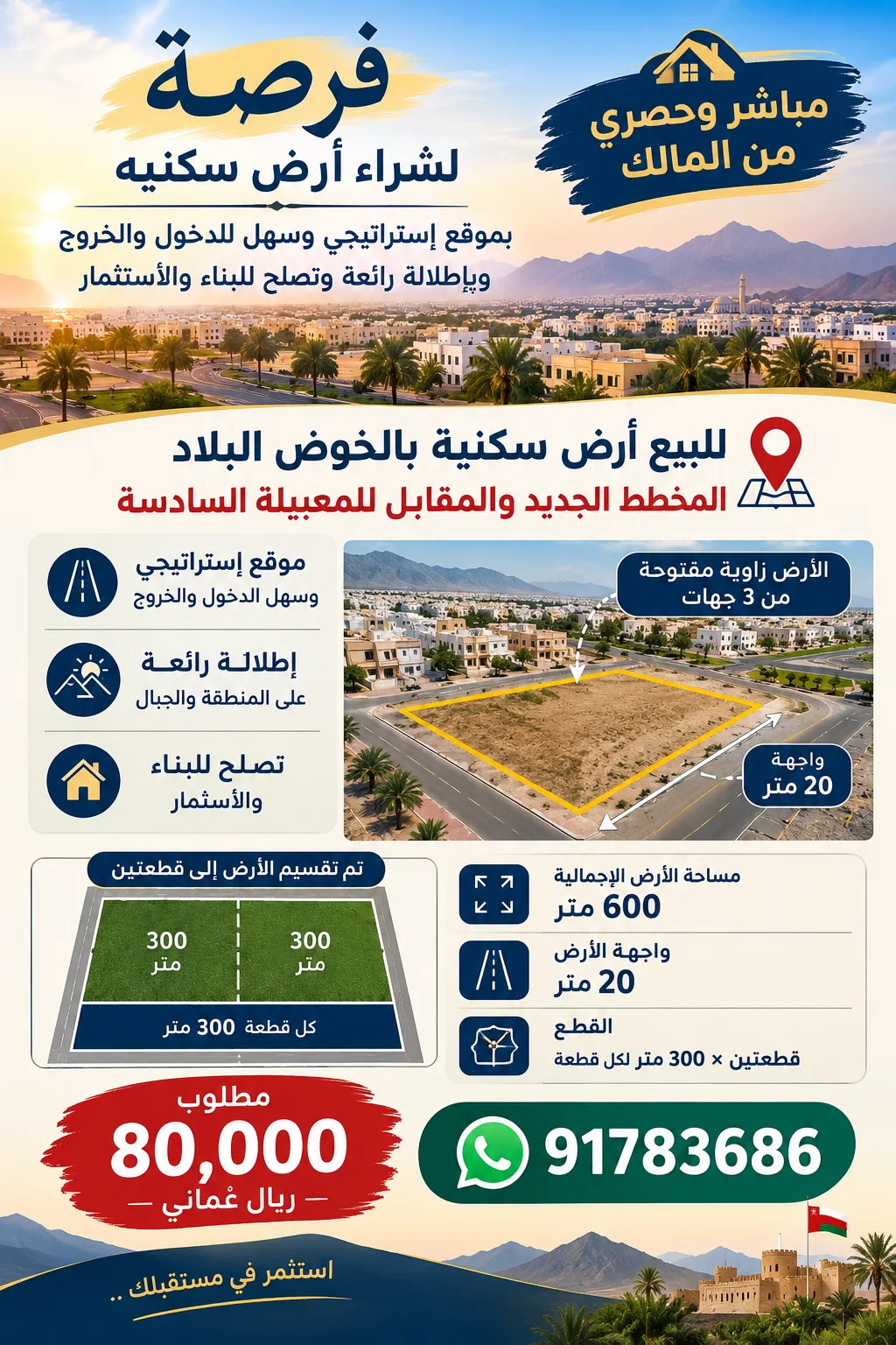 فرصة لشراء أرضين سكنيات بالخوض البلاد المخطط الجديد