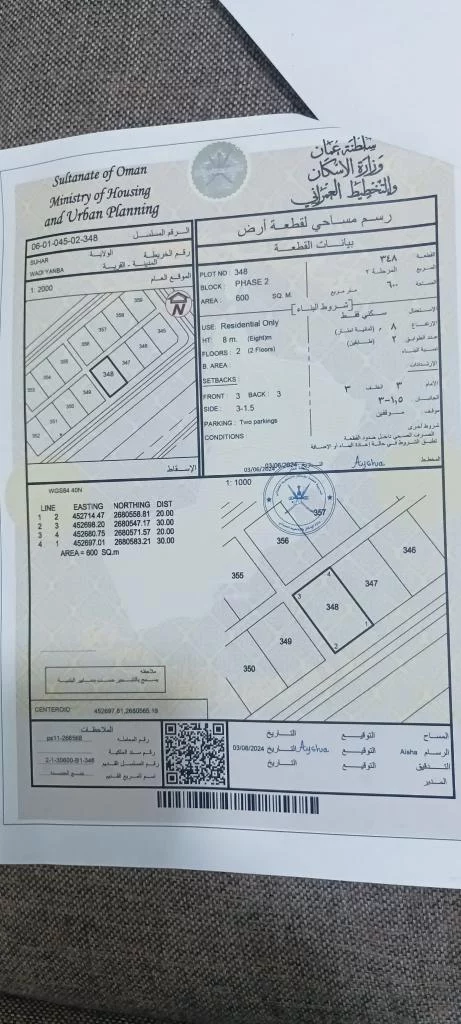 أرض سكنية ف صحار منطقة ينبع على خط الاول شارع ترابي