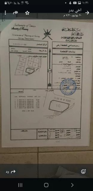 للبيع ارض سكنيه في بركاء السلاحه