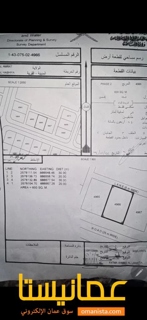 ارض سكنيه قابله للتمديد في الحشيه العامرات