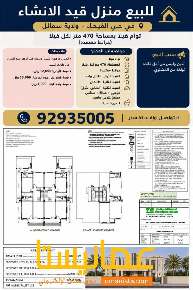 توين فيلا قيد الانشاء في حي الفيحاء ولاية سمائل