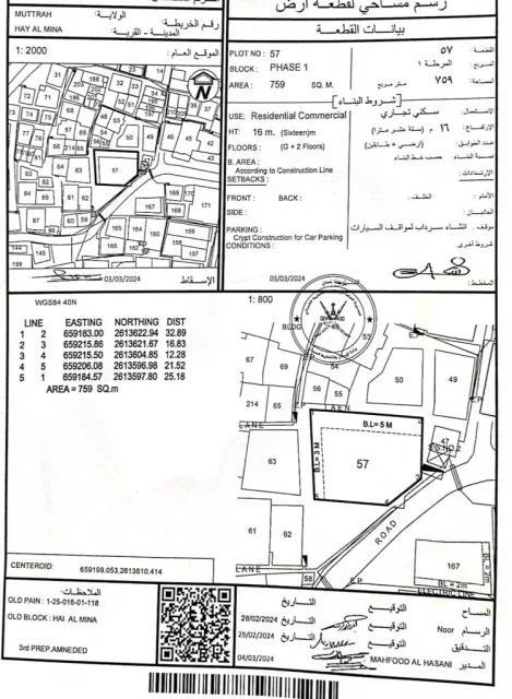 للبيع سكني تجاريه وسياحي في مطرح