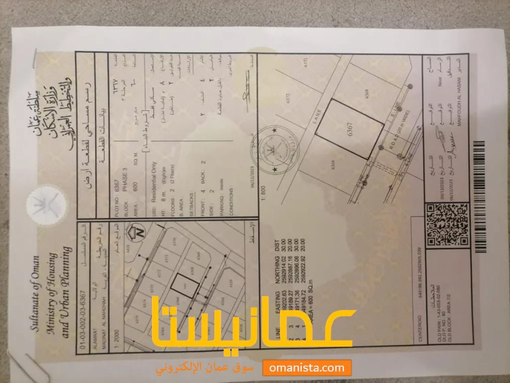 ارض للبيع ماساحتها ٦٠٠متر مربع