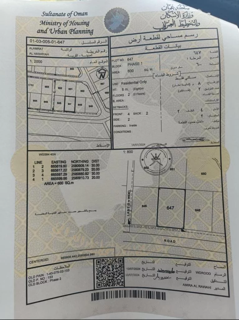 للبيع أرض سكنيه العامرات/الحشية الاولى