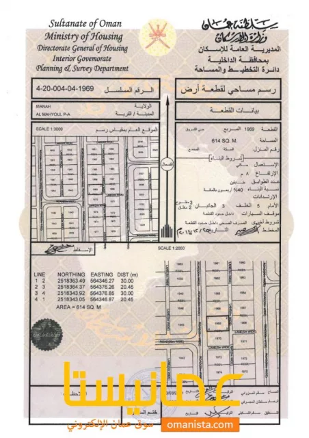 للبيع أرض سكنية مميزة في ولاية منح حي الشروق المحيول