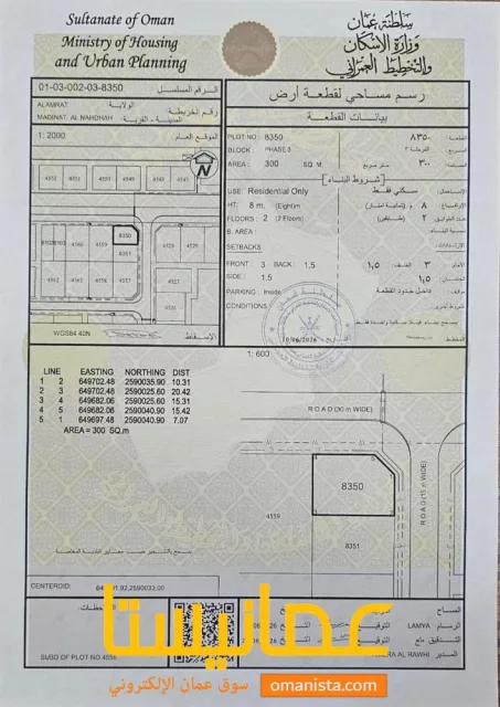 ارض للبيع سكنيه في العامرات مدينة النهضة الجفينة ١١٢