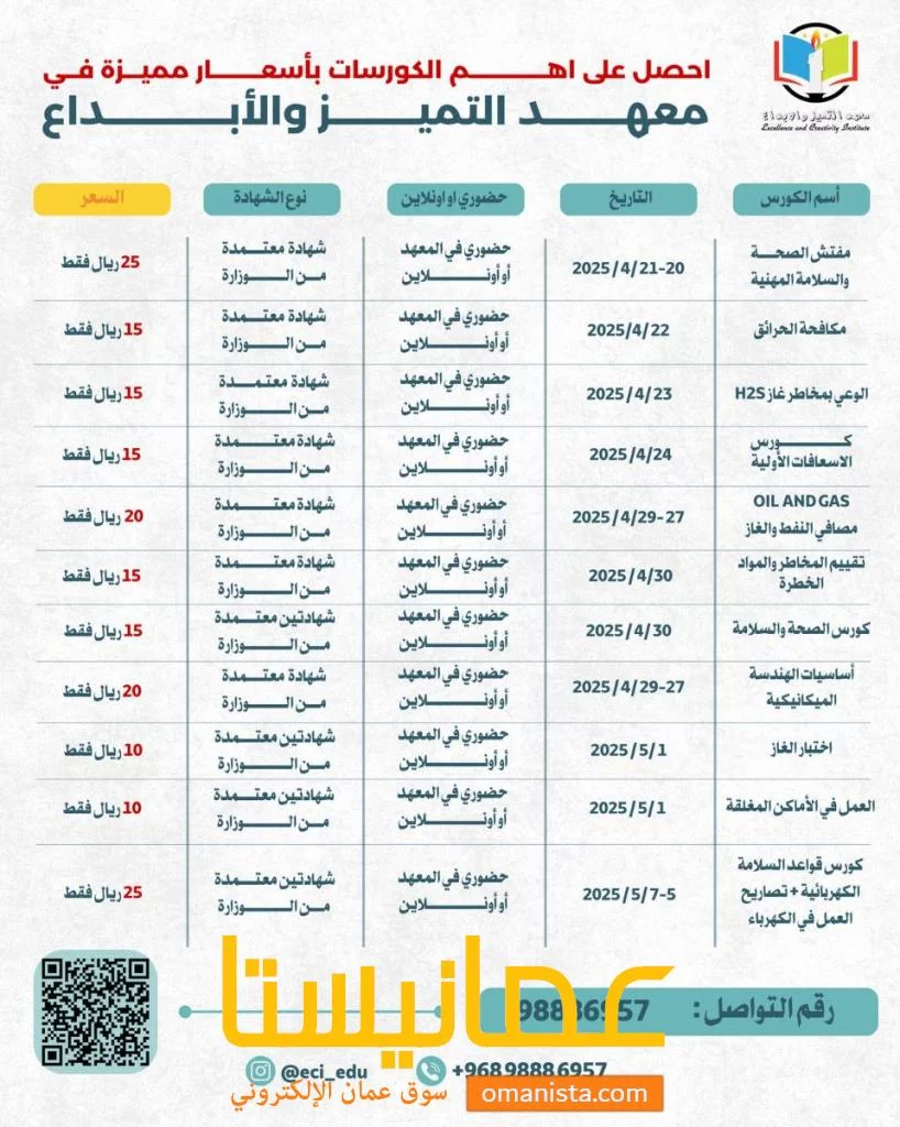 عروض استثنائية لمعهد التميز والابداع في البرامج التدريبية.
