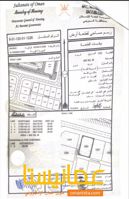 من المالك مباشره للبيع ارض سكنيه فالروضه في محضه