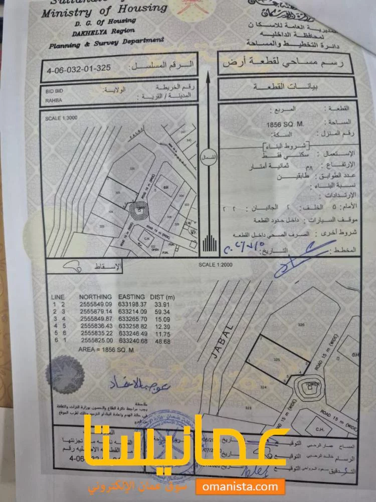 أرض سكنية للبيع في ولاية بدبد منطقة الرحبة