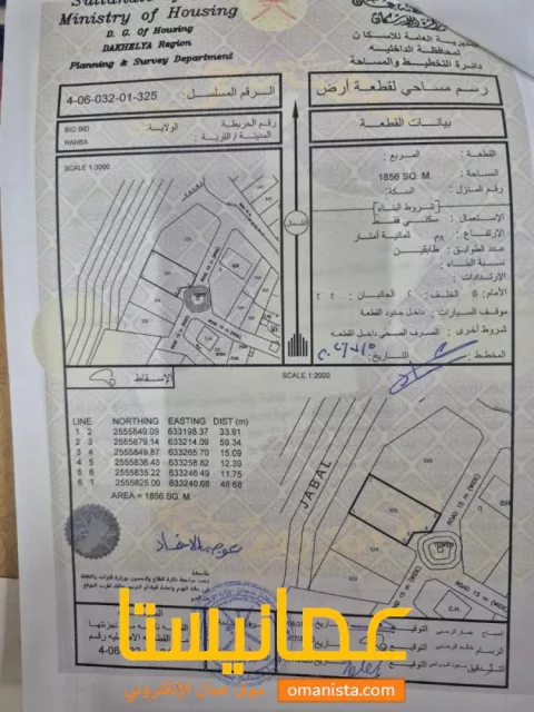 أرض سكنية للبيع في ولاية بدبد منطقة الرحبة
