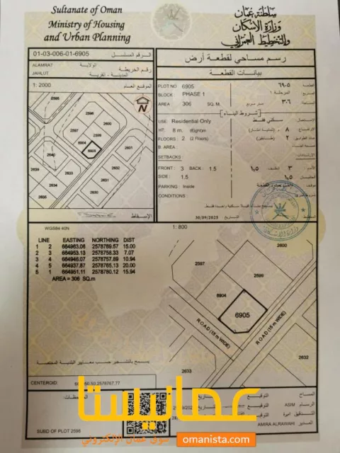 ارض للبيع في العامرات جحلوت الاولى