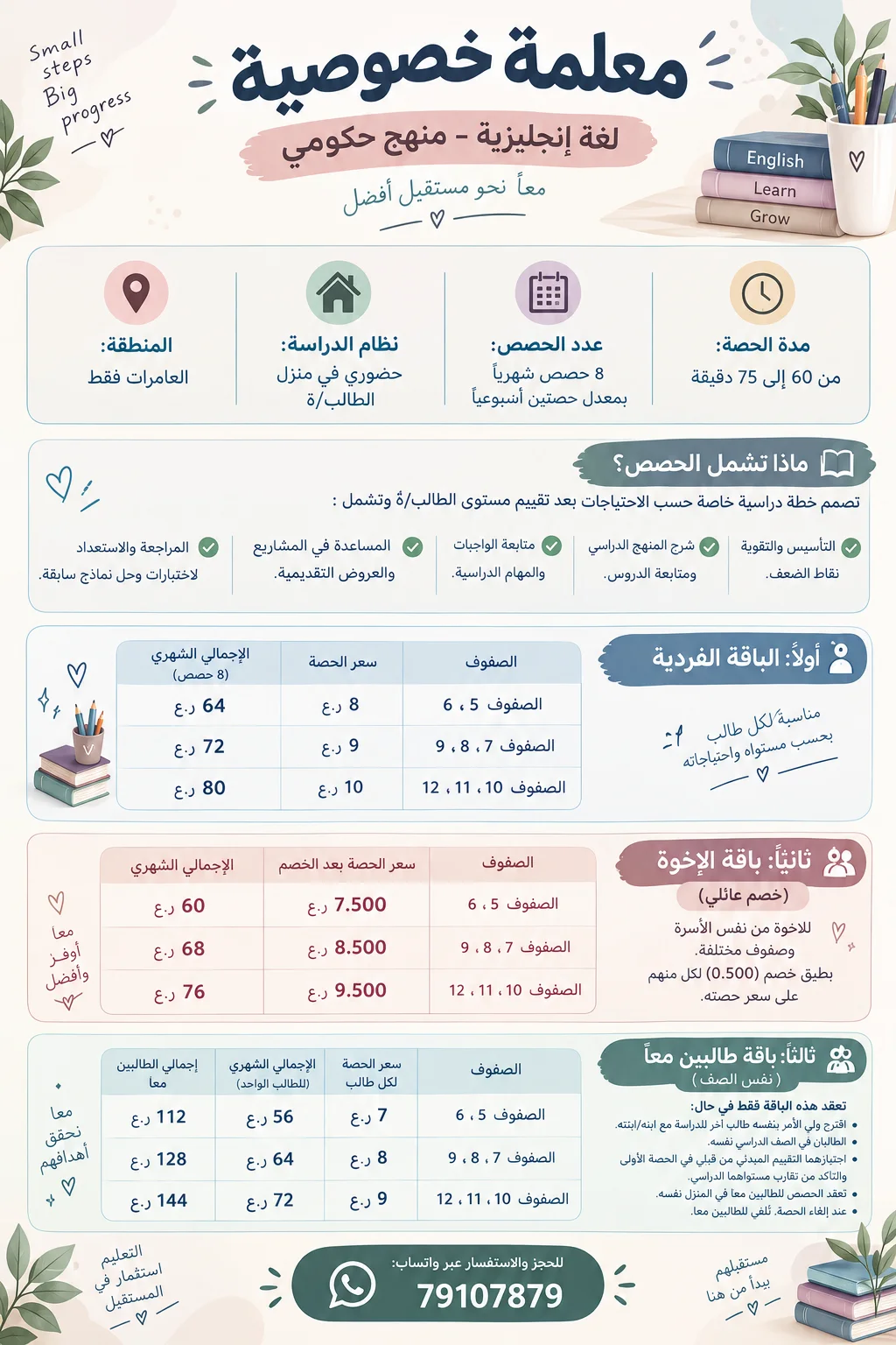 معلمة خصوصية / لغة انجليزية/ العامرات / حضوري في منزل الطالب/ة