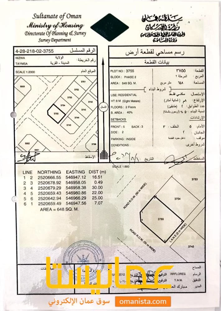 أرض للبيع في نزوى طيمسا ٢
