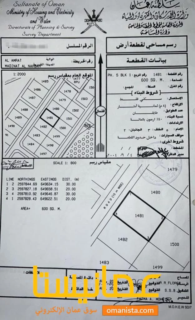 للبيع ارض سكنية وسطية ف العامرات في مدينة النهضة 5/1