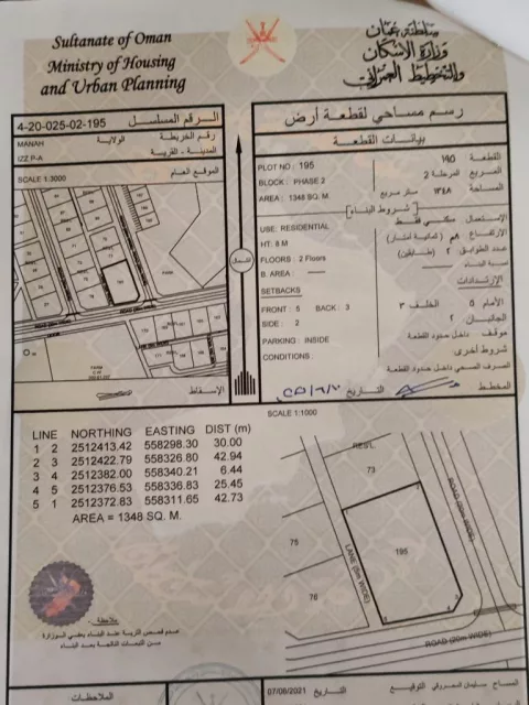 ارض سكنيه في ولاية منح عز