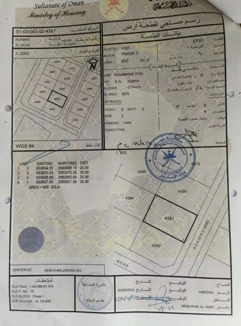 للبيع ارض سكنية في العامرات/الحاجر الأولى