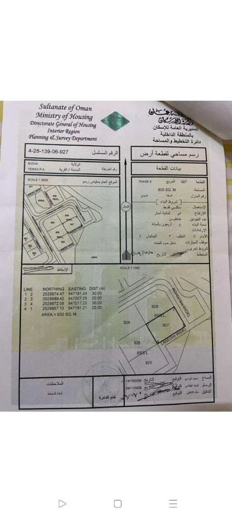 أرض سكنية نزوى - طيمسا 600 م²