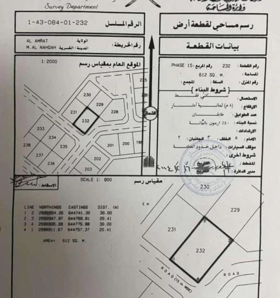ارض سكني النهضه مربع 15