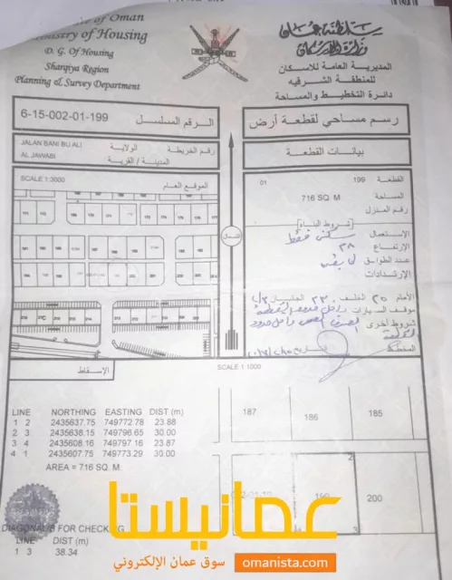 بيت للبيع في المنطقة الشرقية جعلان بو علي مساحة الأرض 716 m مساح