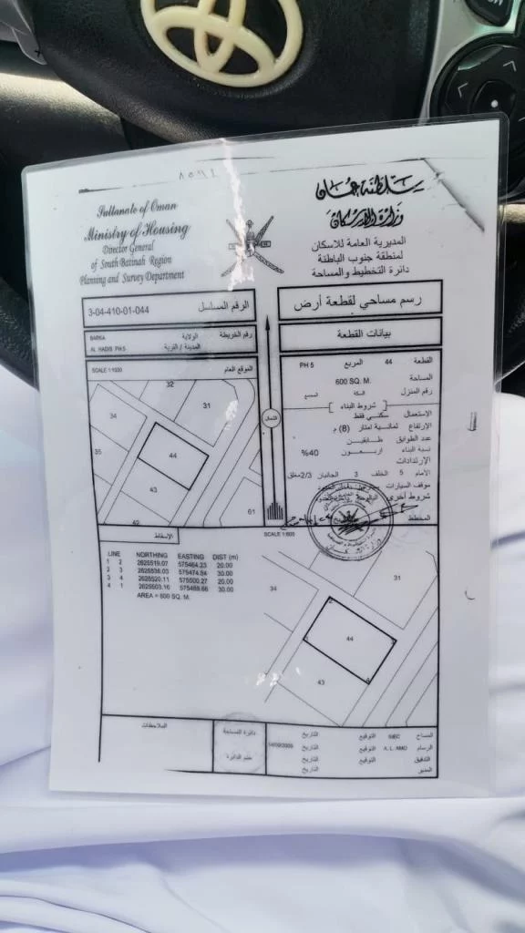 أرض سكنيه. للبيع بركاء ( الحضيب الخامسة )