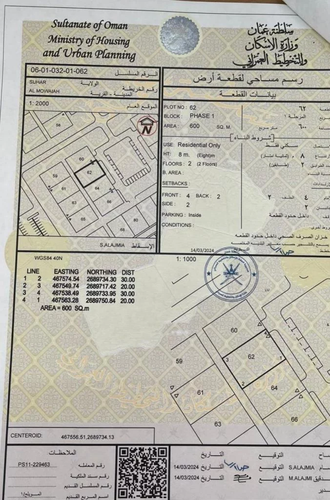 ارض سكنية في ولايه صحار  (مويلح)