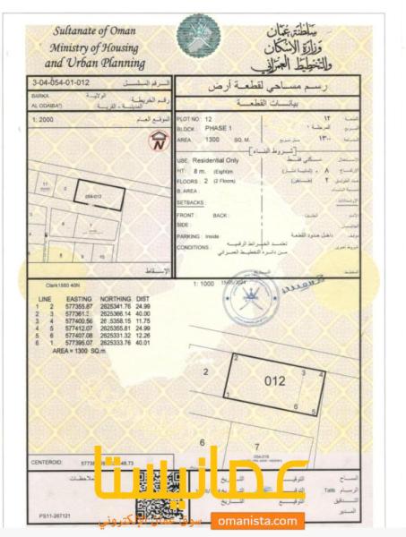 ارض للبيع فرررصه ولاية بركاء العذيبه مساحة 1300