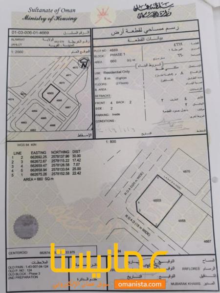 ارض سكنية مميزة في العامرات جحلوت رقم القطعة 4669
