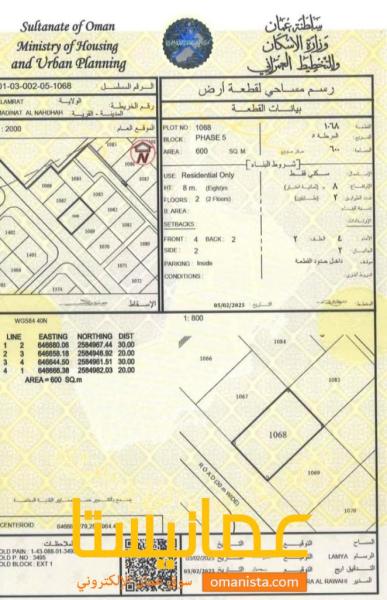 للبيع ارض سكنية ممتازة في العامرات مدينة النهضة الامتداد الا