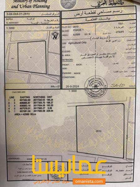 ارض زراعيه للبيع ولاية بركاء الشخاخيط