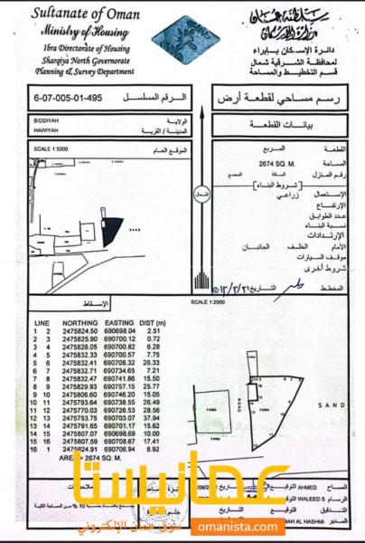 للبيع ارض زراعية مميزة في ولاية بدية الحوية