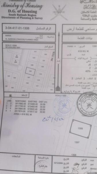 للبيع ارض سكنية في بركاء القريحة الطاووس