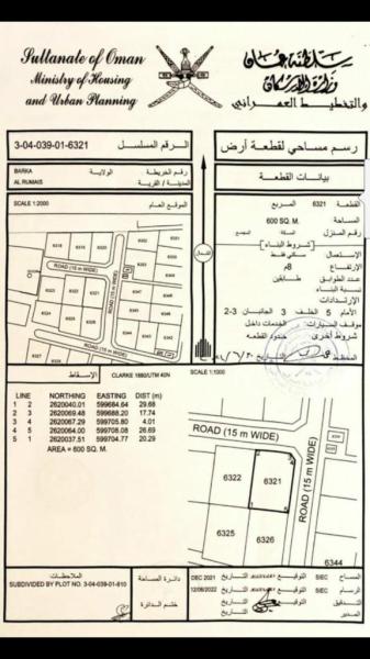 ارض سكنيه كورنر في بركاء للرميس شمال مطلوب 19 الف