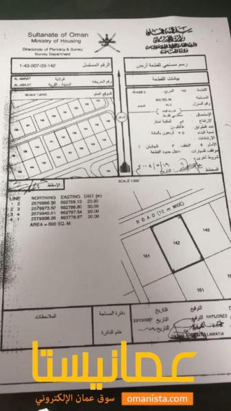 ارض سكنية مميزة في العامرات جحلوت رقم القطعة 142