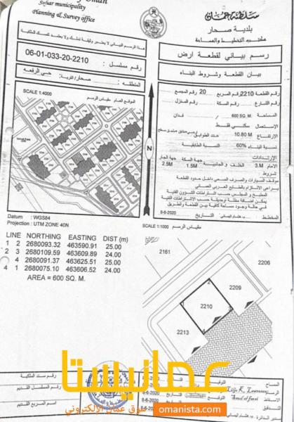 للبيع ارض سكنيه صحار حي الرفعه 20