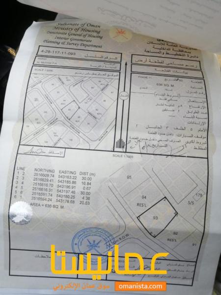 ارض سكنية مميزة في نزوى رقم القطعة 93