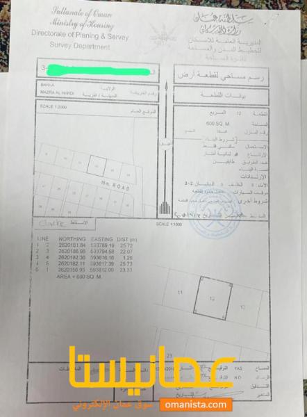 ارض سكنية مميزة في بركاء مزرع الحرادي رقم القطعة 12