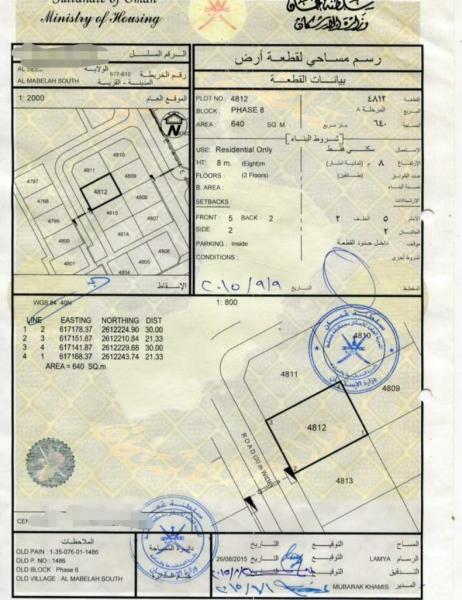 للبيع ارض سكنية في المعبيلة ٨ ( سابقا ٦ )