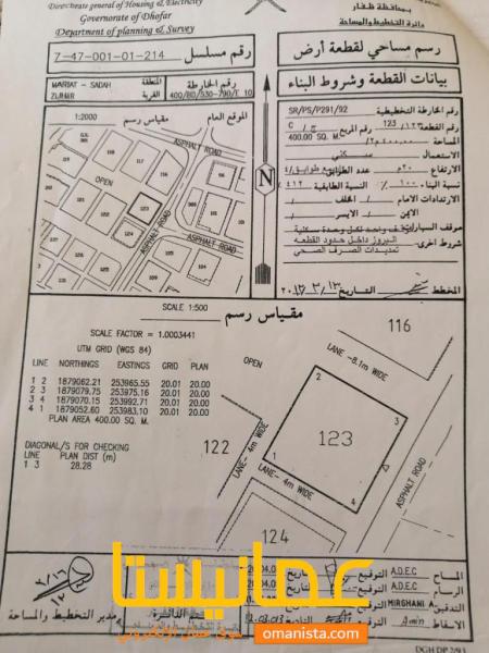 ارض سكنية مميزة في مرباط مربع ج رقم القطعة 123