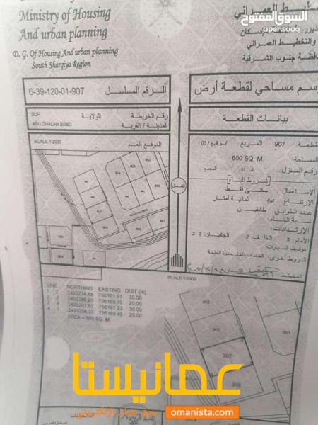 ارض مفتوحه جهتين للبيع