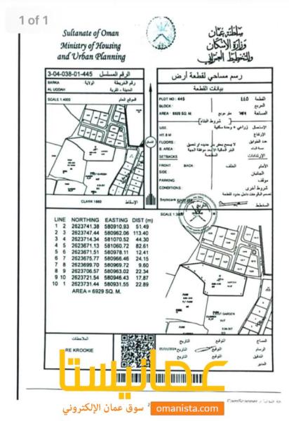 ارض زراعية مميزة في بركاء العقدة رقم القطعة 445