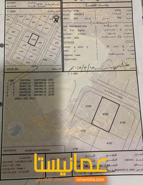 ارض سكنية مميزة في العامرات الحاجر 3 رقم القطعة 4795