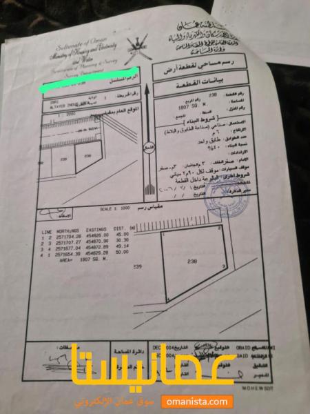 للبيع ارض صناعية في عبري