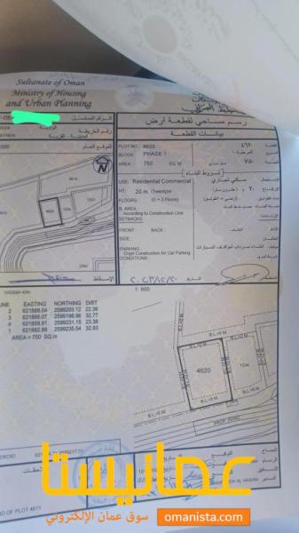 للبيع ارض سكنية تجارية مميزة في السيب الجفنين ، رقم القطعة (