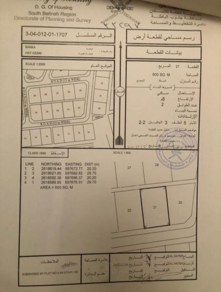 ارض سكنية بركاء حي عاصم 18500