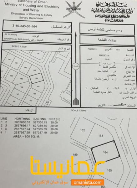 للبيع ارض سكنية ممتازة في السويق خضراء بورشيد الثانية وسطية رقم