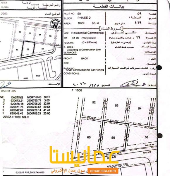 ارض سكنية تجارية مميزة في الرسيل رقم القطعة 59