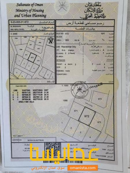 ارض سكنية مميزة في المصنعة ابوعبالي رقم القطعة 972
