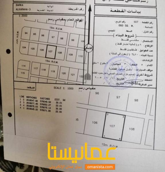 ارض في ولاية بركاء القريحه