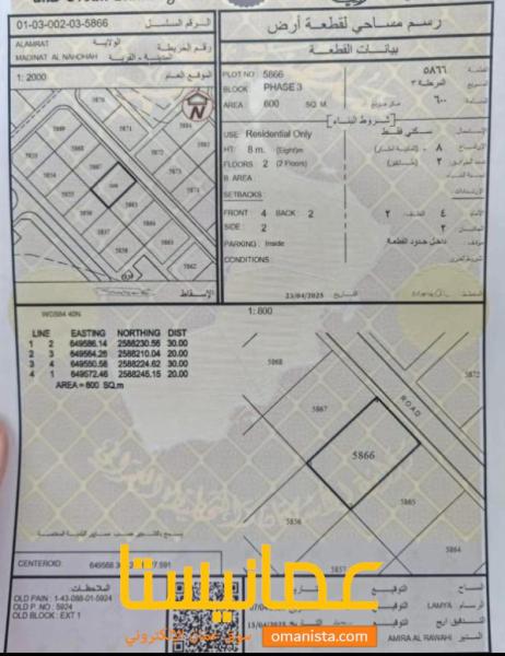 ارض سكنية مميزة في العامرات الامتداد الاول رقم القطعة 5866